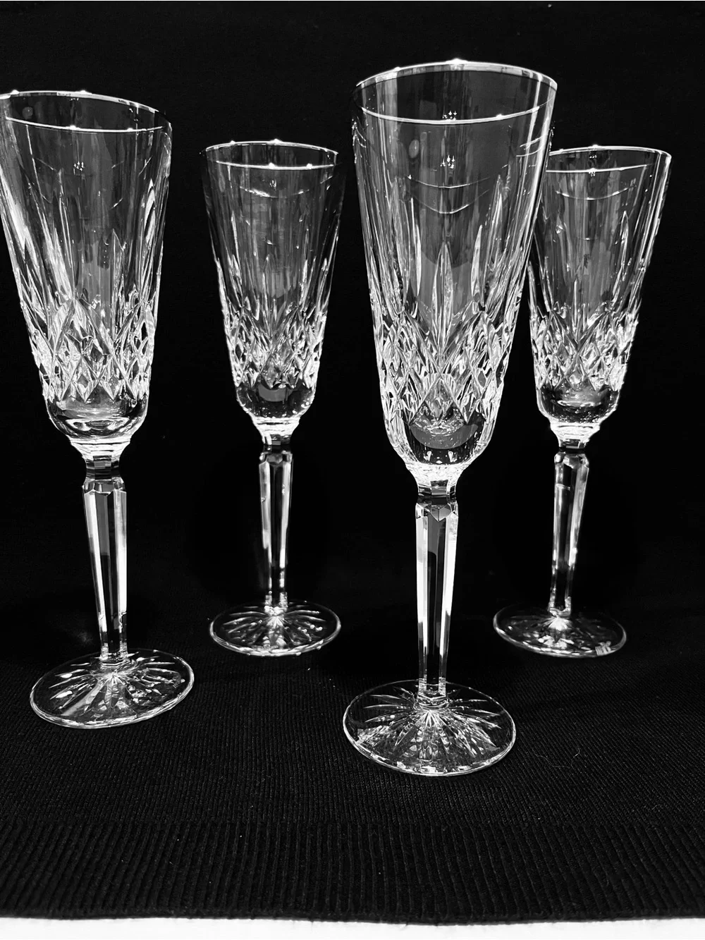 Vintage Waterford Lismore Platinum Rim Tall Flute Champagne Glasses Set of 4